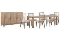 Magnussen Home Ainsley Cerused Khaki Extendable Rectangular Dining Table With 6 Side Chairs And Buffet