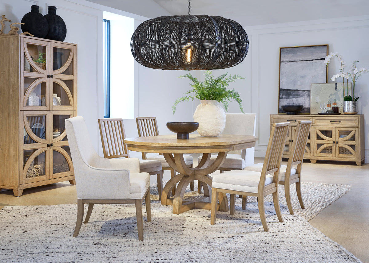 Magnussen Home Coventry Honey Maple Extendable 48" Round Dining Table With 4 Upholstered Side Chairs