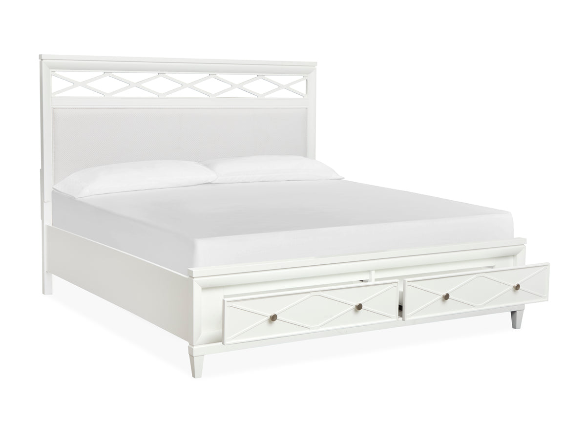 Magnussen Home Springhouse Whisper White King Upholstered Panel Storage Bed