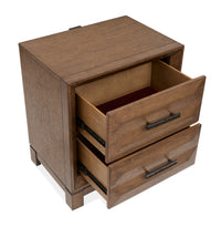 Magnussen Home Callisto Bourbon Brown Queen Upholstered Panel Bed With 2 Nightstands