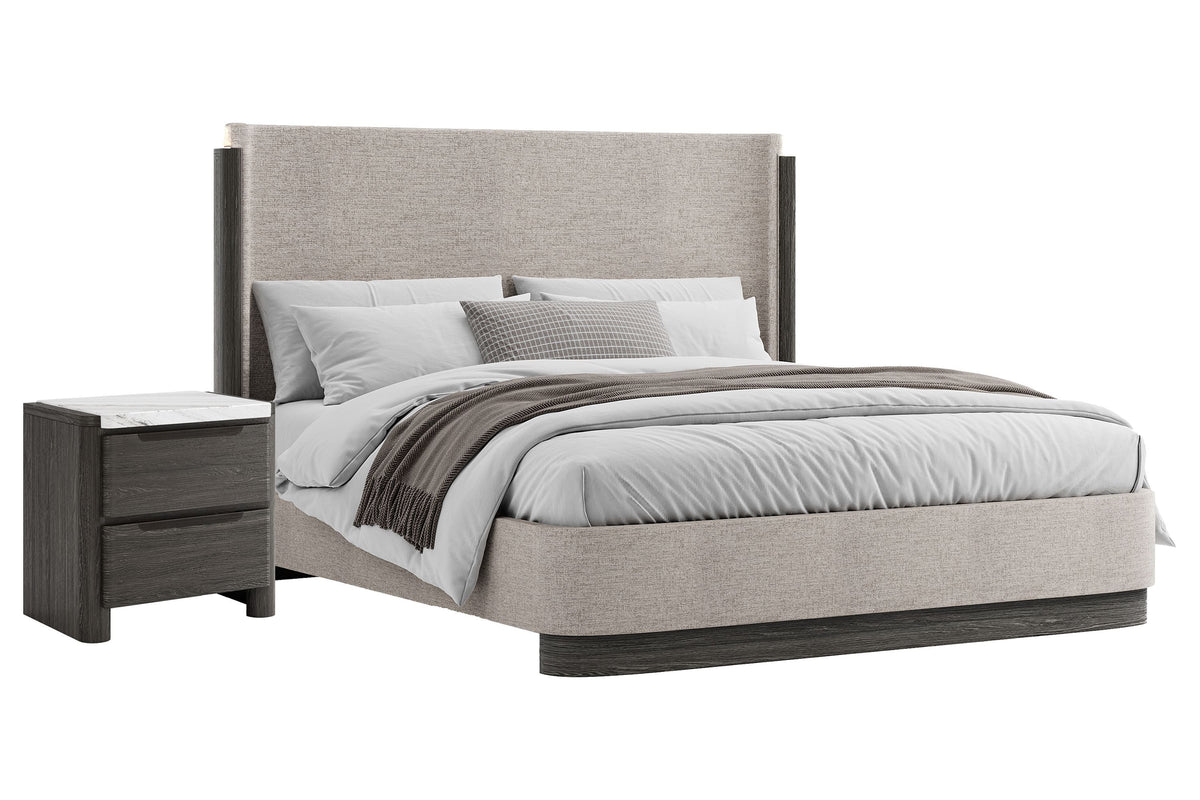 Magnussen Home Keaton Black Queen Upholstered Panel Bed With Nightstand