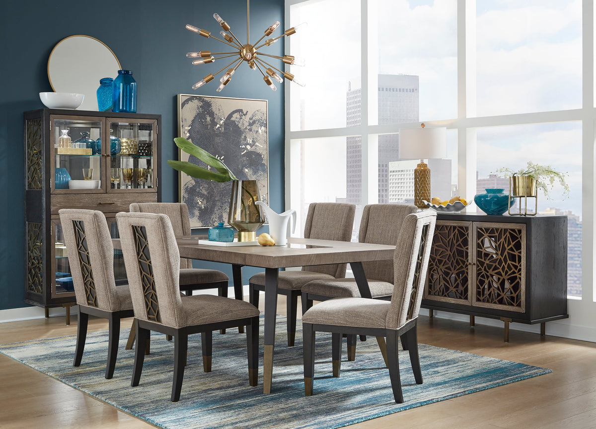 Magnussen Home Ryker Nocturn Black And Coventry Grey Rectangular Dining Table With 4 Host Chairs And Server