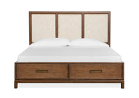 Magnussen Home Ridgefield Russet Queen Upholstered Panel Storage Bed With Open Nightstand