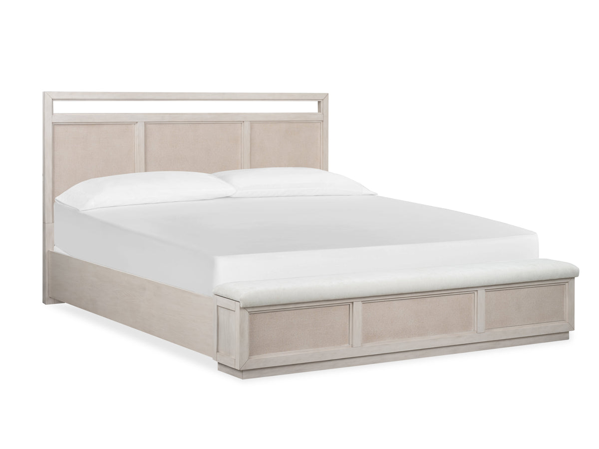 Magnussen Home Cypress Point Sand Dollar Queen Panel Storage Bench Bed With 2 Nightstands