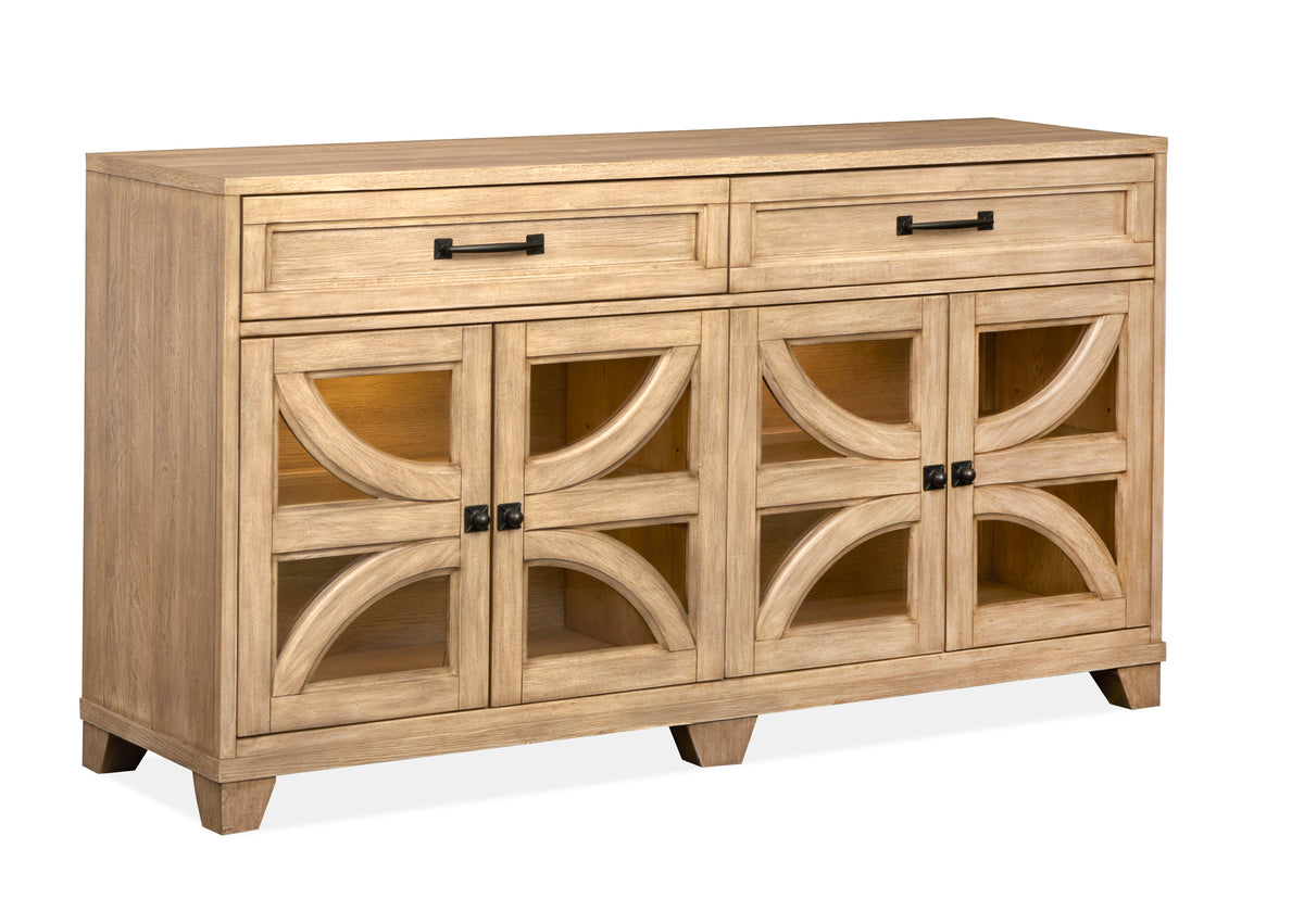 Magnussen Home Coventry Honey Maple Extendable 48" Round Dining Table With 4 Side Chairs And Buffet