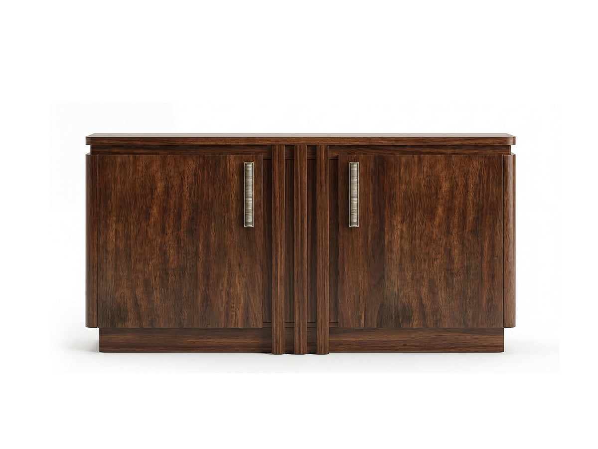 Magnussen Home Reena Rich Brown Extendable Trestle Dining Table With 2 Side Chairs 2 Host Chairs Bench Sideboard And Display Cabinet
