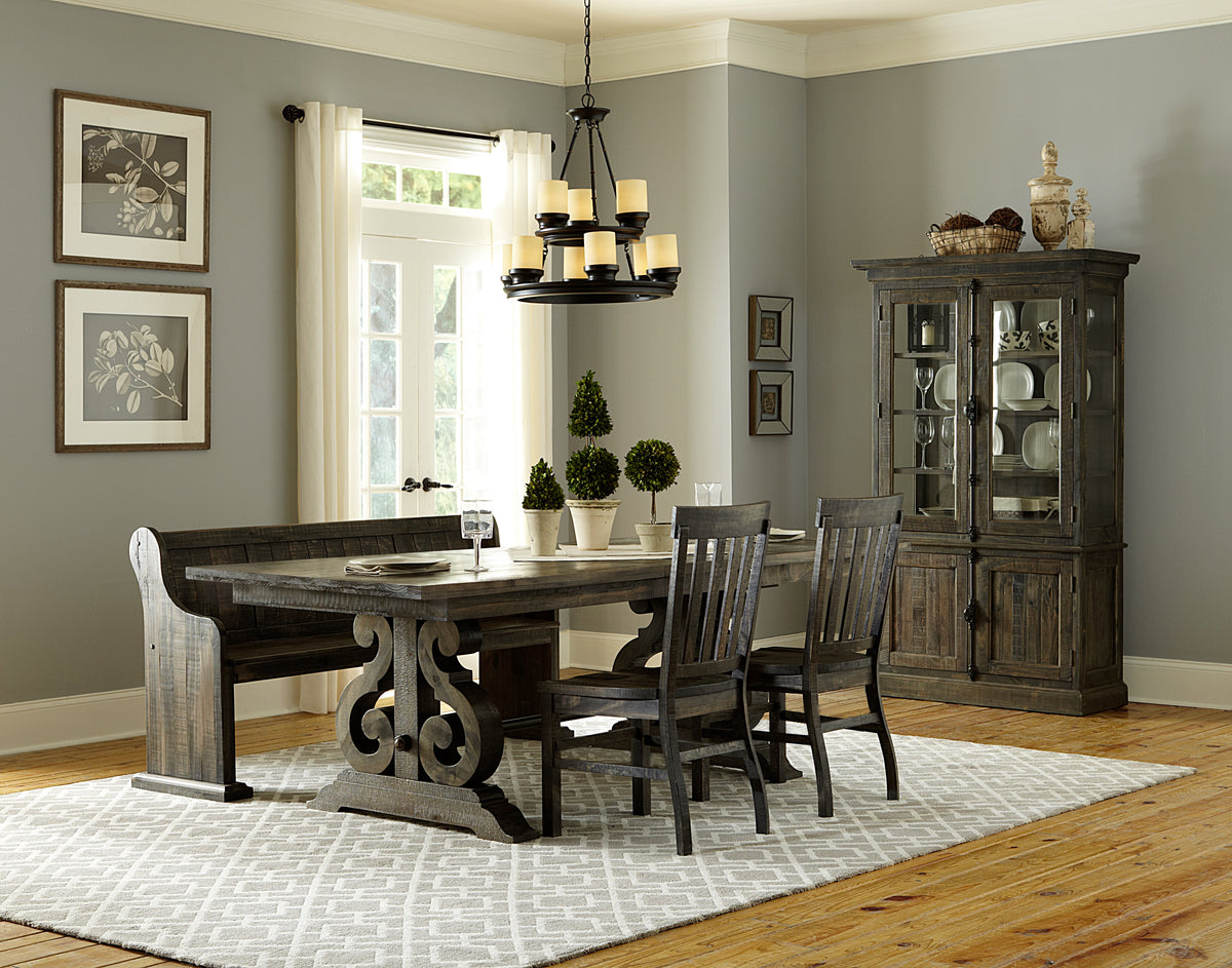 Magnussen Home Bellamy Peppercorn Extendable Rectangular Dining Table With 2 Side Chairs Bench And Buffet