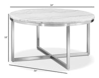 Magnussen Home Esme White Marble And Brushed Nickel Round Cocktail Table With 2 Rectangular End Table And Sofa Table