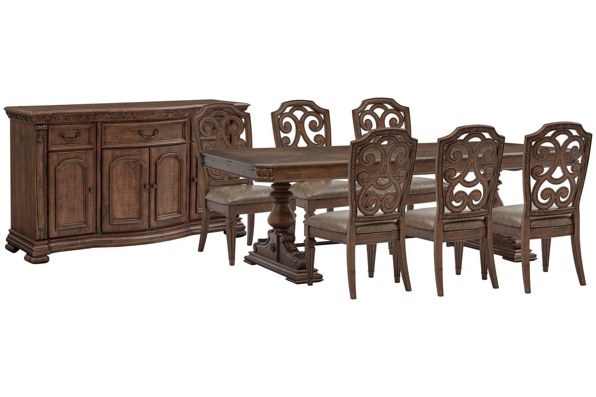 Magnussen Home Durango Willadeene Brown Extendable Trestle Dining Table With 6 Side Chairs And Buffet