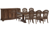 Magnussen Home Durango Willadeene Brown Extendable Trestle Dining Table With 6 Side Chairs And Buffet