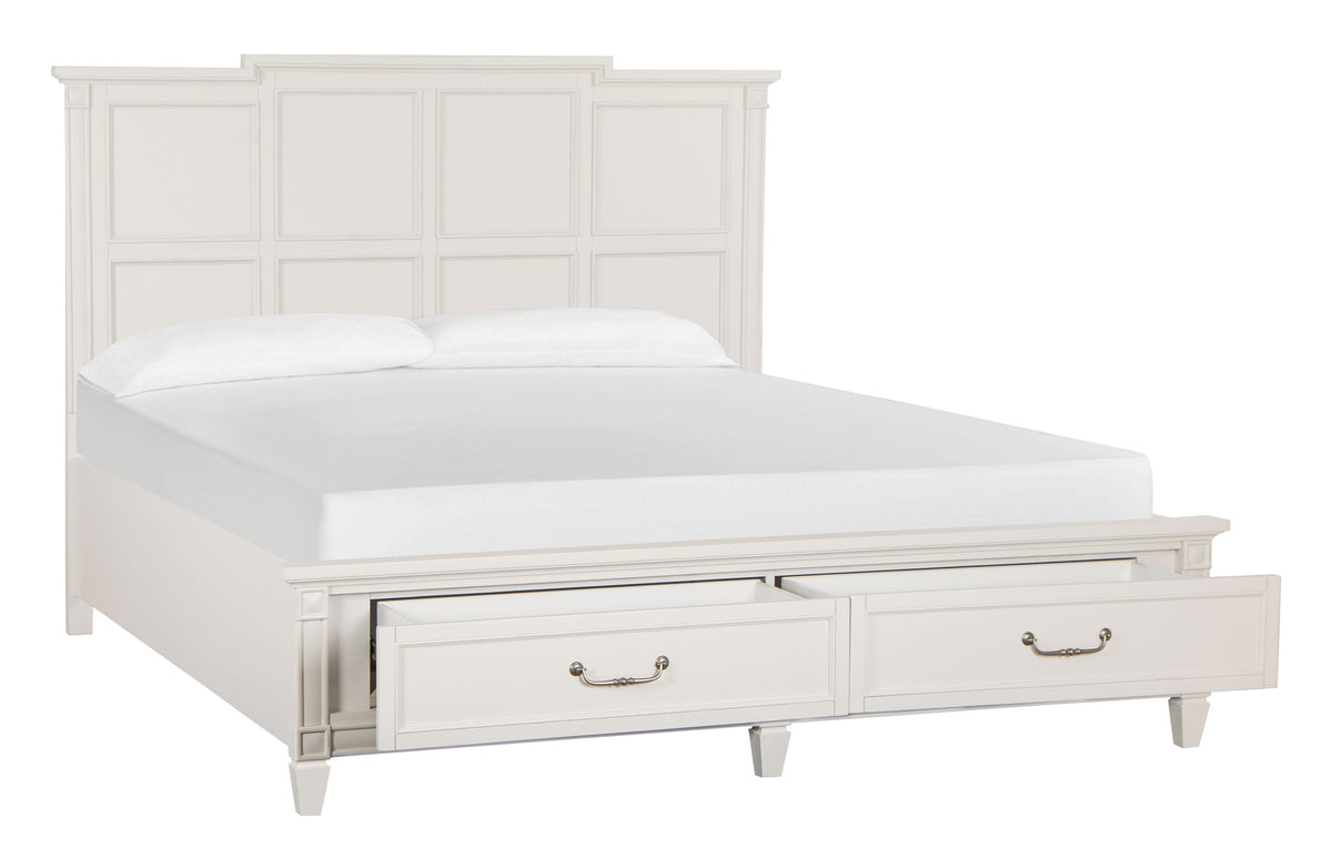 Magnussen Home Willowbrook Egg Shell White California King Panel Storage Bed With Open Nightstand