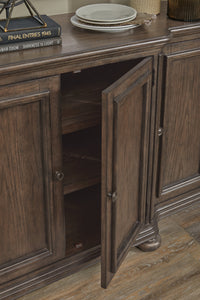 Pulaski Saddle Creek Timber Brown Extendable Leg Dining Table With 6 Wood Back Side Chairs And Server
