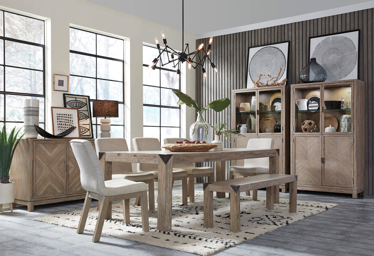 Magnussen Home Ainsley Cerused Khaki Extendable Rectangular Dining Table With 4 Host Chairs And Buffet