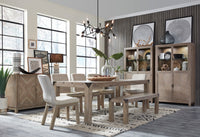 Magnussen Home Ainsley Cerused Khaki Extendable Rectangular Dining Table With 8 Side Chairs And Buffet