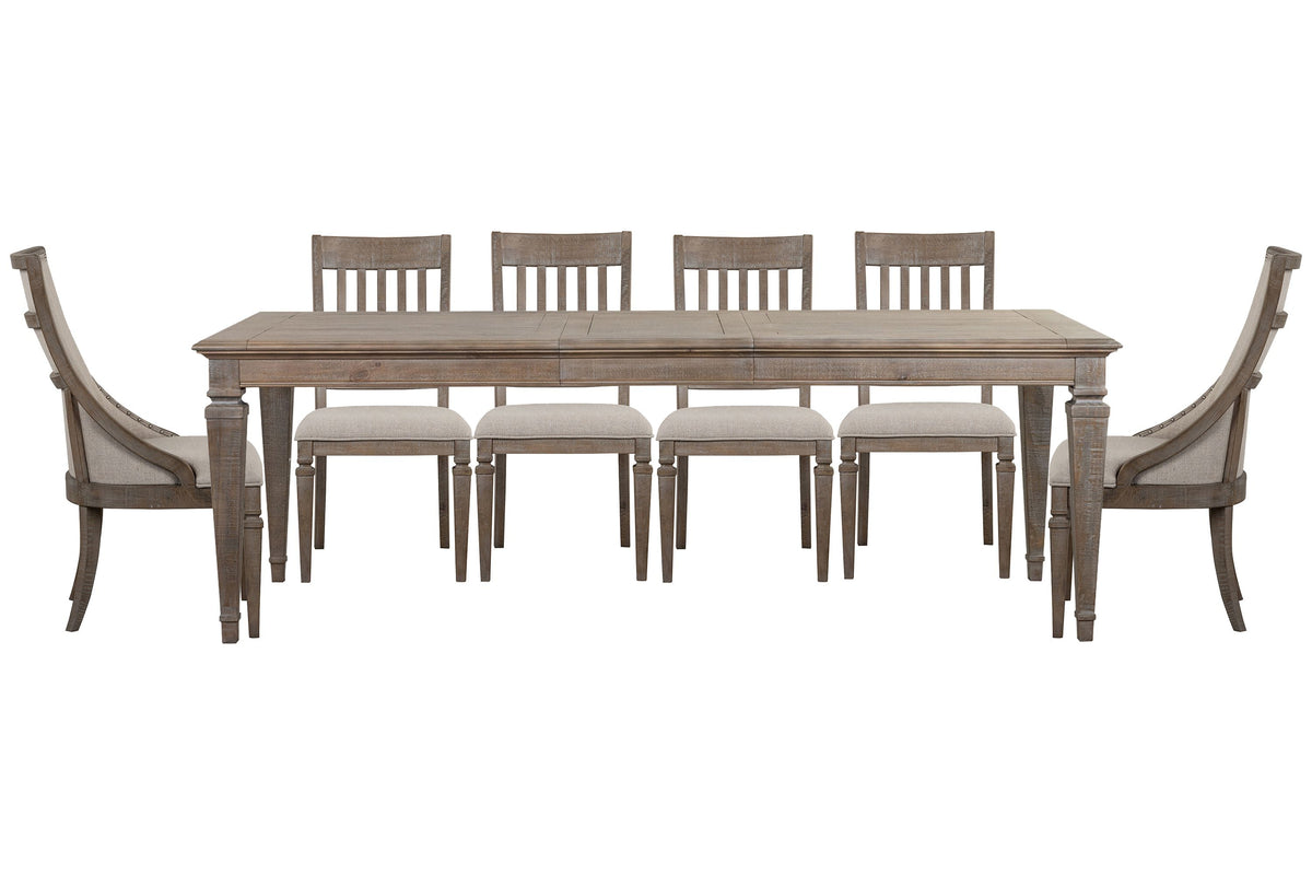 Magnussen Home Lancaster Dovetail Grey Extendable Rectangular Dining Table With 4 Side Chairs And 2 Arm Chairs