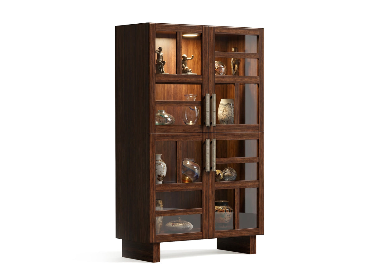 Magnussen Home Reena Rich Brown Extendable Trestle Dining Table With 2 Side Chairs 2 Host Chairs Bench Sideboard And Display Cabinet