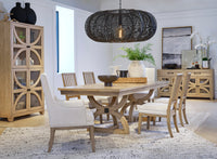 Magnussen Home Coventry Honey Maple Extendable Trestle Dining Table With 6 Upholstered Side Chairs