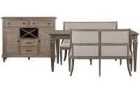 Magnussen Home Lancaster Dovetail Grey Extendable Rectangular Dining Table With 2 Upholstered Benches And Server