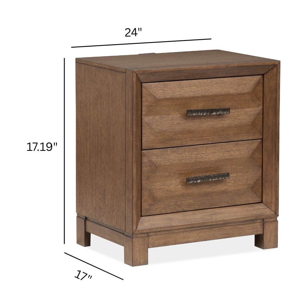 Magnussen Home Callisto Bourbon Brown Queen Upholstered Panel Bed With 2 Nightstands
