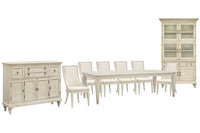 Magnussen Home Newport Alabaster Extendable Rectangular Dining Table With 6 Arm Chairs Buffet And Dining Cabinet