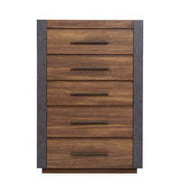 Magnussen Home Jensen Tavern Brown King Panel Bed 2 Nightstands Double Drawer Dresser With Landscape Mirror And Drawer Chest