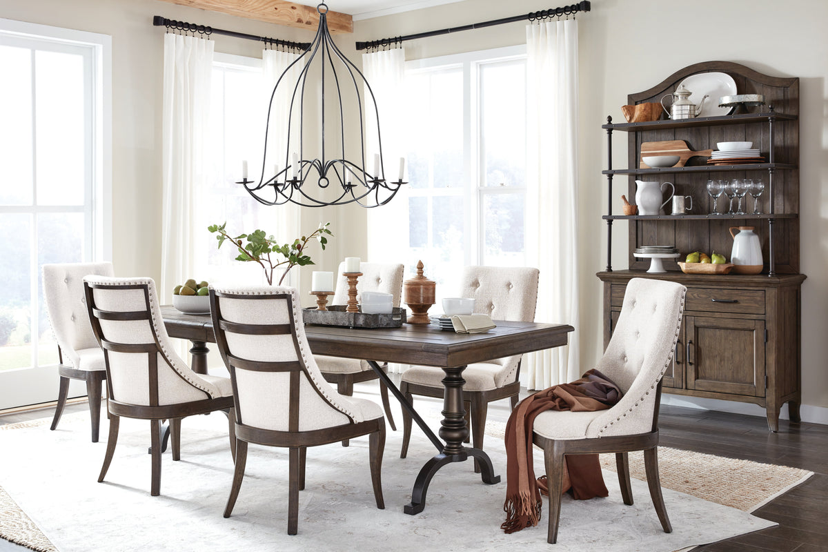 Magnussen Home Roxbury Manor Homestead Brown Extendable Rectangular Dining Table With 6 Arm Chairs