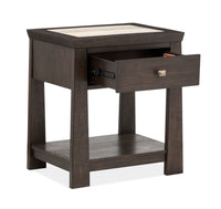 Magnussen Home Tauren Coffee Bean Queen Panel Bed With Open Nightstand
