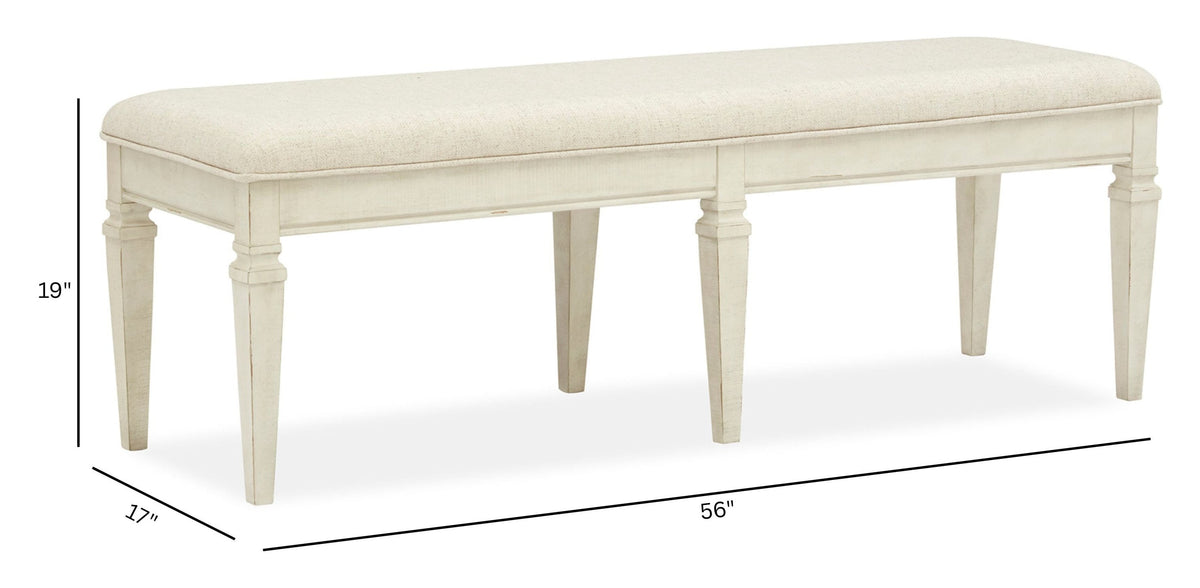 Magnussen Home Newport Alabaster Extendable Rectangular Dining Table With 2 Side Chairs 2 Arm Chairs And Bench