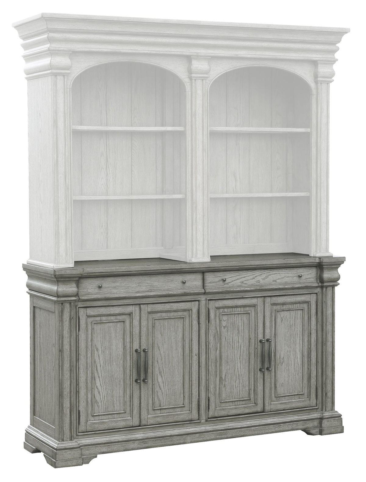 Pulaski Madison Ridge Bluff Grey Farmhouse Leg Dining Table With 4 Side Chairs And Server