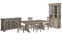 Magnussen Home Tinley Park Dove Tail Grey Extendable Rectangular Dining Table With 4 Side Chairs Server And Dining Cabinet