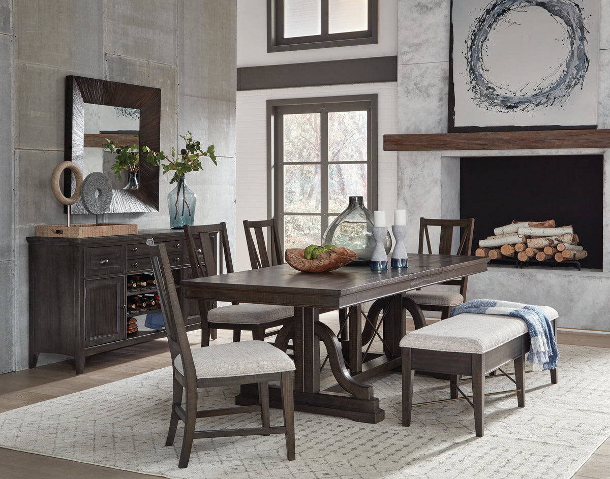 Magnussen Home Westley Falls Graphite Extendable Trestle Dining Table With 4 Side Chairs