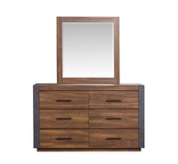 Magnussen Home Jensen Tavern Brown King Panel Bed 2 Nightstands Double Drawer Dresser With Landscape Mirror And Drawer Chest