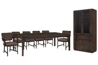 Pulaski Modern Mosaic Brown Leg Dining Table With 6 Arm Chairs And Sideboard