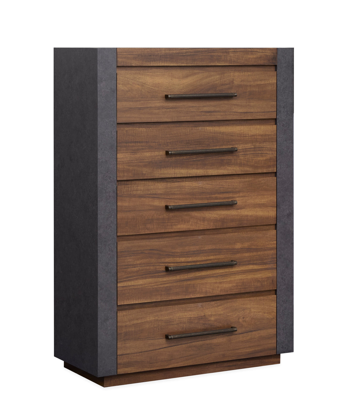 Magnussen Home Jensen Tavern Brown King Panel Bed 2 Nightstands Double Drawer Dresser With Landscape Mirror And Drawer Chest
