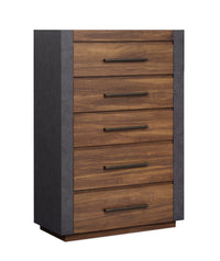 Magnussen Home Jensen Tavern Brown King Panel Bed 2 Nightstands Double Drawer Dresser With Landscape Mirror And Drawer Chest