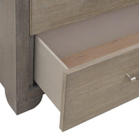 Pulaski Anderson Park Moose Trail And Frontier Brown California King Upholstered Panel Bed 2 Open Nightstands Drawer Dresser With Mirror And Drawer Chest