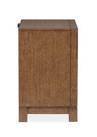 Magnussen Home Callisto Bourbon Brown Queen Upholstered Panel Storage Bed With Nightstand