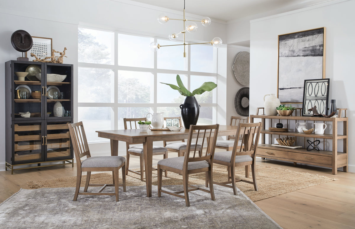 Magnussen Home Lindon Belgian Wheat Extendable Rectangular Dining Table With 6 Paper Cord Side Chairs And Buffet