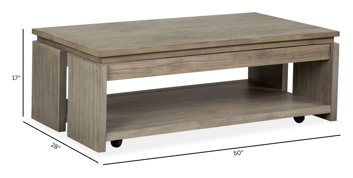 Magnussen Home Conrad Stone Harbor Grey Rectangular Lift Top Storage Cocktail Table With 2 End Table And Sofa Table
