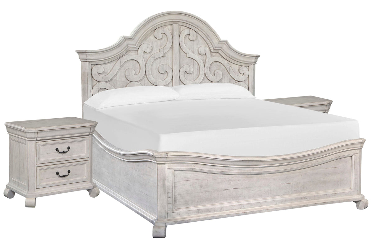 Magnussen Home Bronwyn Alabaster King Shaped Panel Bed With 2 Nightstands