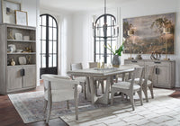 Magnussen Home Braelyn Dorian Grey Extendable Trestle Dining Table With 4 Side Chairs And Buffet
