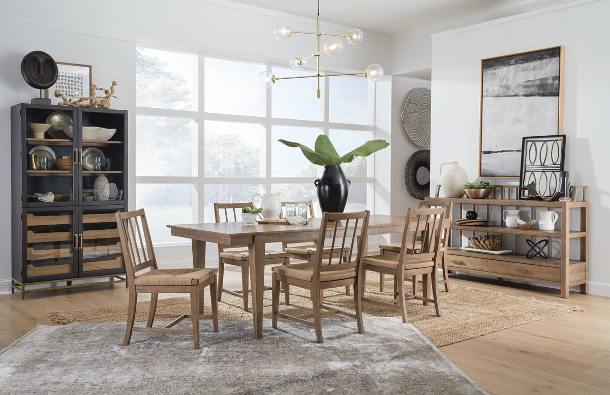 Magnussen Home Lindon Belgian Wheat Extendable Rectangular Dining Table With 2 Grey Side Chairs And 2 Arm Chairs