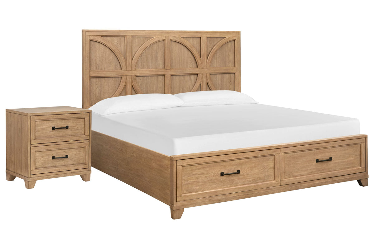 Magnussen Home Coventry Honey Wheat Queen Panel Storage Bed With Nightstand
