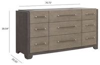 Pulaski Anderson Park Moose Trail And Frontier Brown California King Upholstered Panel Bed 2 Open Nightstands Drawer Dresser With Mirror And Drawer Chest