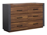 Magnussen Home Jensen Tavern Brown King Panel Bed 2 Nightstands Double Drawer Dresser With Landscape Mirror And Drawer Chest