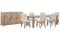 Magnussen Home Ainsley Cerused Khaki Extendable Rectangular Dining Table With 6 Host Chairs And Buffet