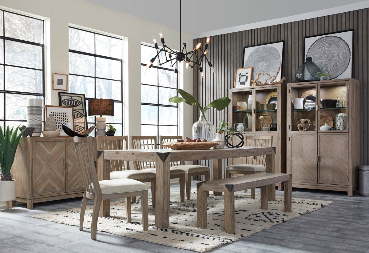 Magnussen Home Ainsley Cerused Khaki Extendable Rectangular Dining Table With 8 Side Chairs And Buffet