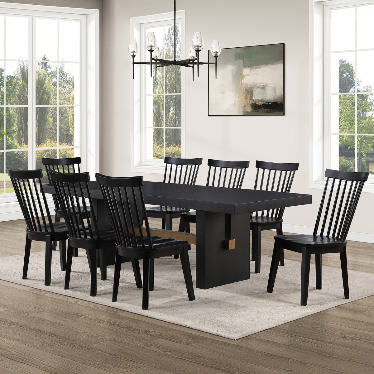 Aubrey Black Rect Table + 8 Vaughn Black