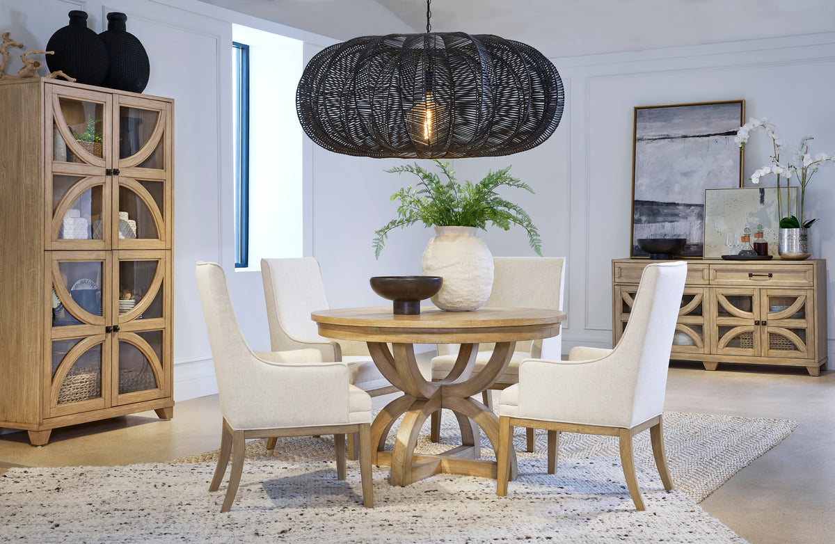 Magnussen Home Coventry Honey Maple Extendable 48" Round Dining Table With 4 Upholstered Side Chairs