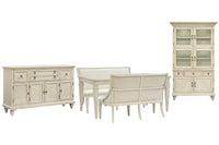 Magnussen Home Newport Alabaster Extendable Rectangular Dining Table With 2 Upholstered Benches Buffet And Dining Cabinet